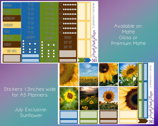 Weekly Photo Kit 1.3inch Wide for A5 Planners | July Exclusive-Sunflower |
