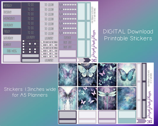 DIGITAL Download - Printable Planner Stickers - Moonlight Flutter 1.3 inch for A5 Planners