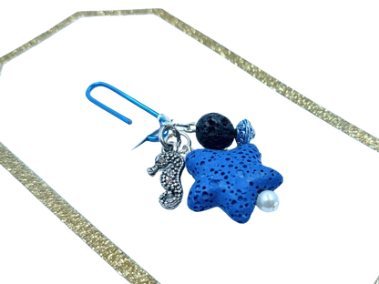 Beaded Planner Charm Bookmark Clip - Blue Starfish & Seahorse Charm