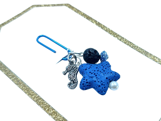 Beaded Planner Charm Bookmark Clip - Blue Starfish & Seahorse Charm