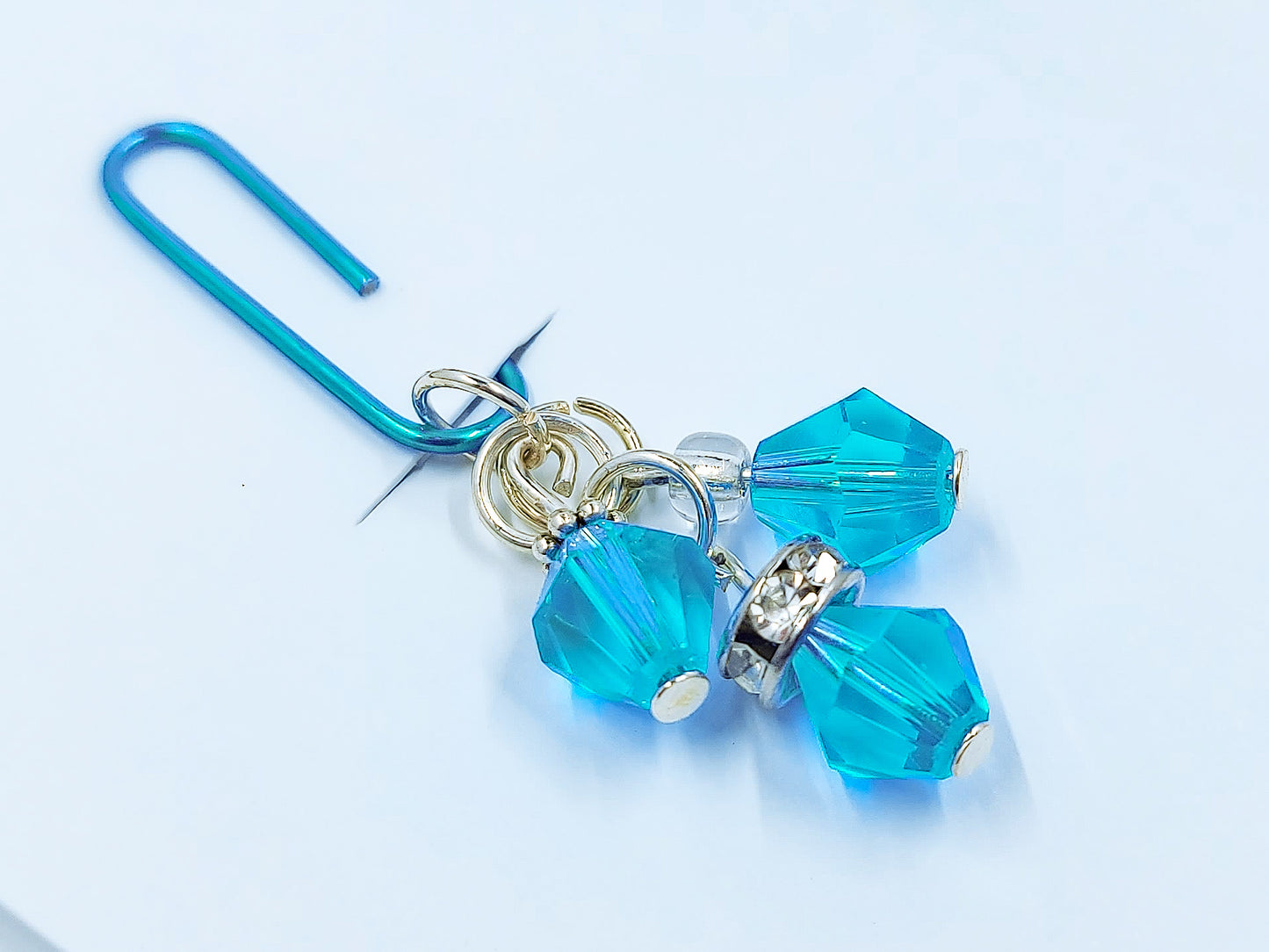 Birthstone Collection : March - Aquamarine, Beaded Planner Charm Bookmark Paperclip