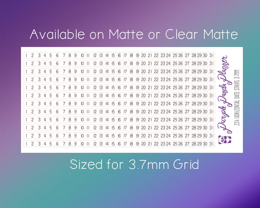 Horizontal Date Strips for 3.7mm Grid A5 Planners Monthly Tracker |224|