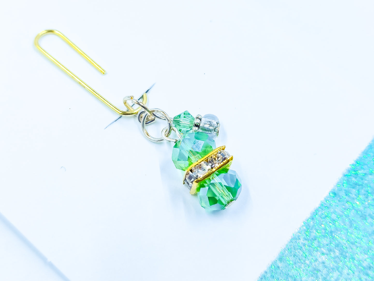 Birthstone Collection : August-Peridot, Beaded Planner Charm Bookmark Paperclip