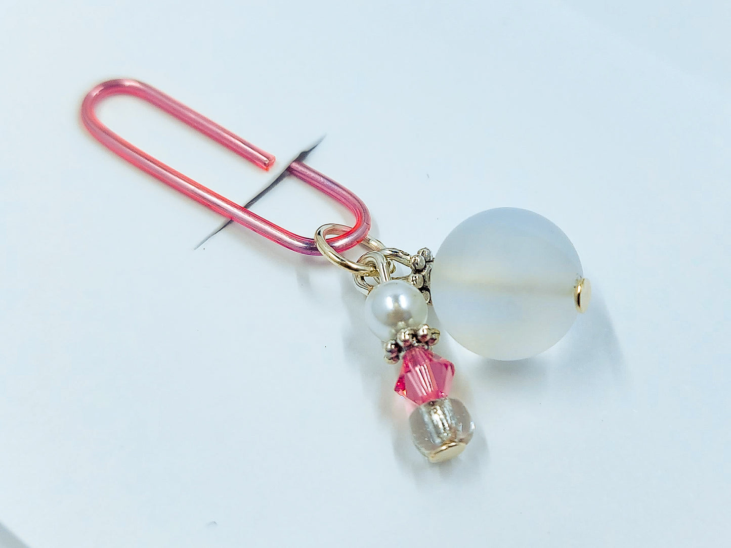 Birthstone Collection : October - Pink Tourmaline & Opal, Beaded Planner Charm Bookmark Paperclip
