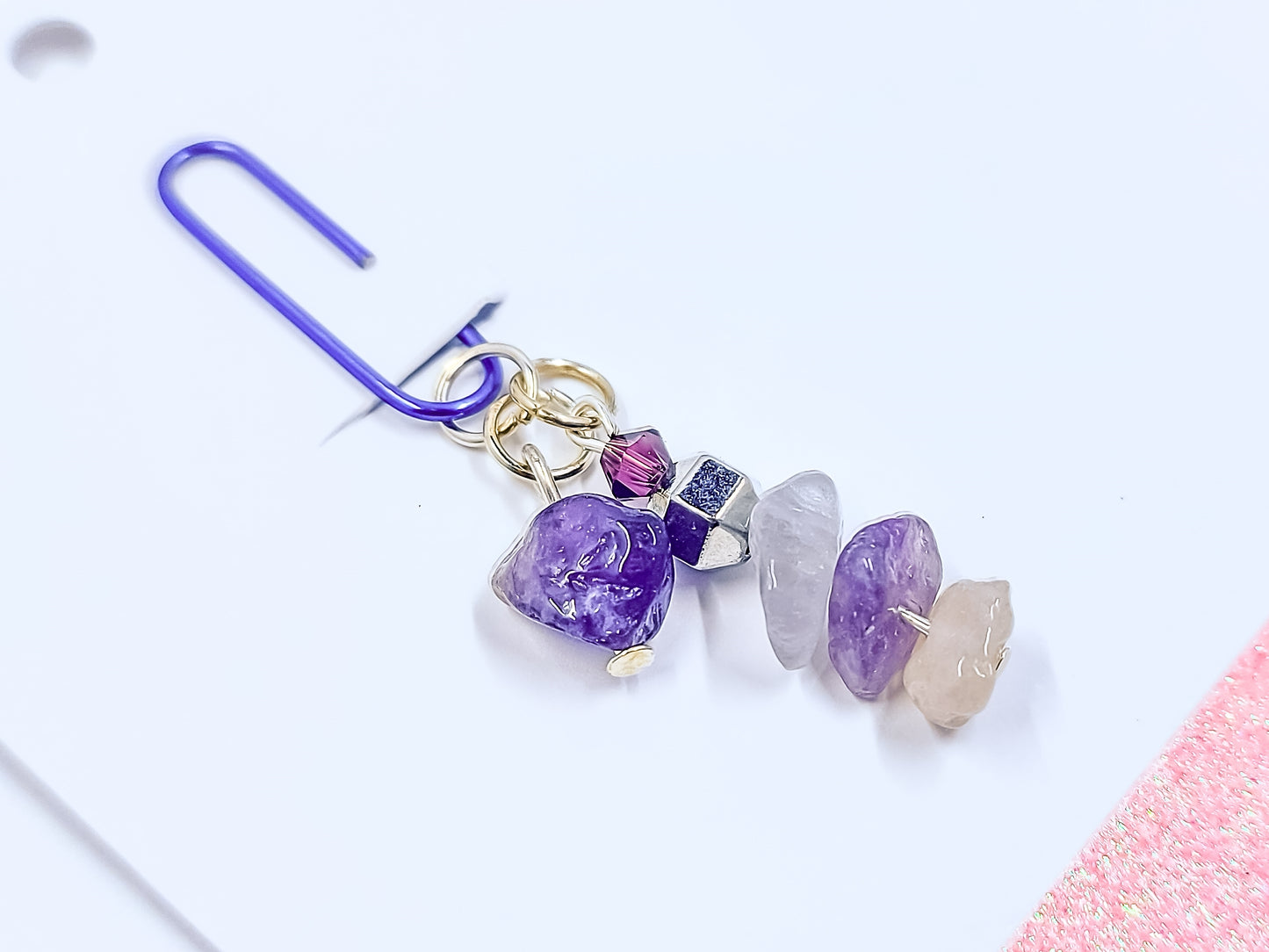 Birthstone Collection : February - Amethyst, Beaded Planner Charm Bookmark Paperclip