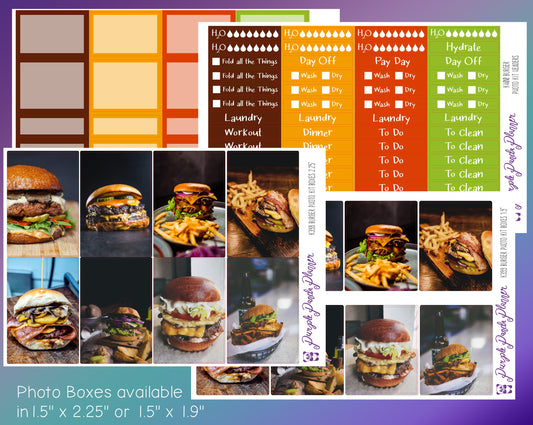 Vertical Weekly Photo Kit | Burger | Stickers for Planner, or Bullet Journal (K398-401)