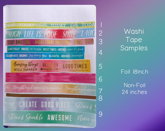 Colourful Quotes Washi Tape SAMPLES with Foil Options