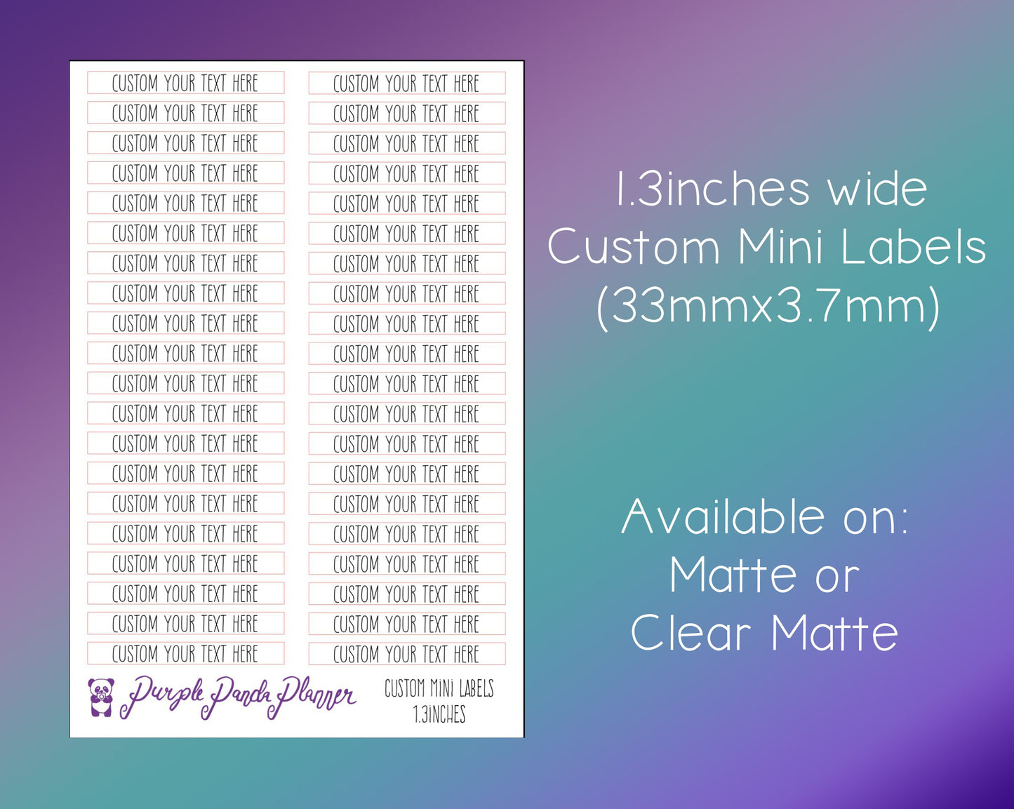 CUSTOM Script Mini Labels 1.3inches wide (33mmx3.7mm)