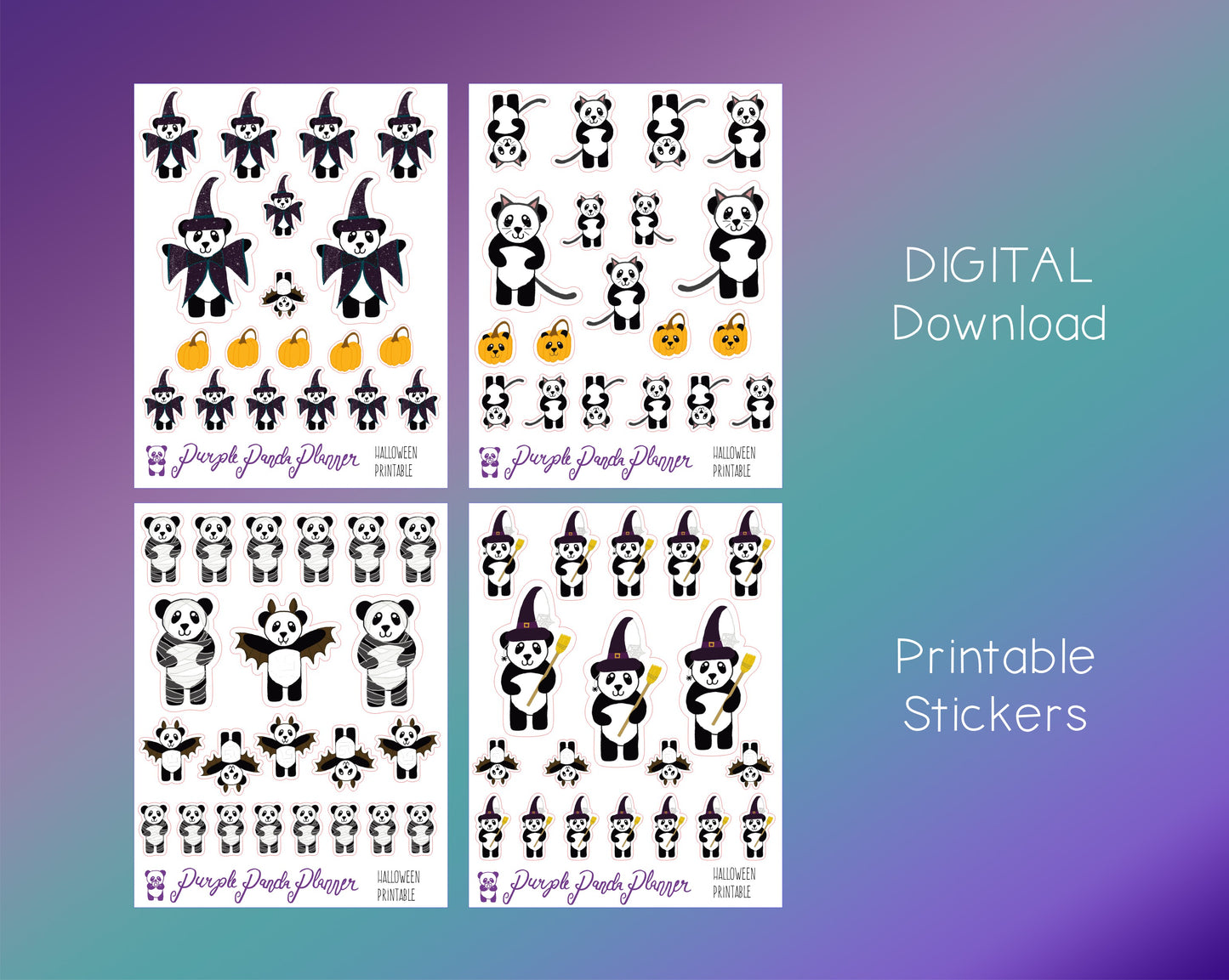 DIGITAL Download - Printable Planner Stickers - Halloween Pandas