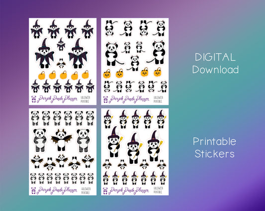 DIGITAL Download - Printable Planner Stickers - Halloween Pandas