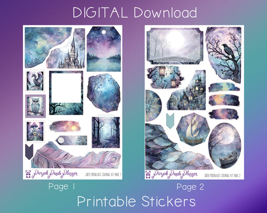 DIGITAL Download - Printable Planner Stickers - Moonlight Journal Kit