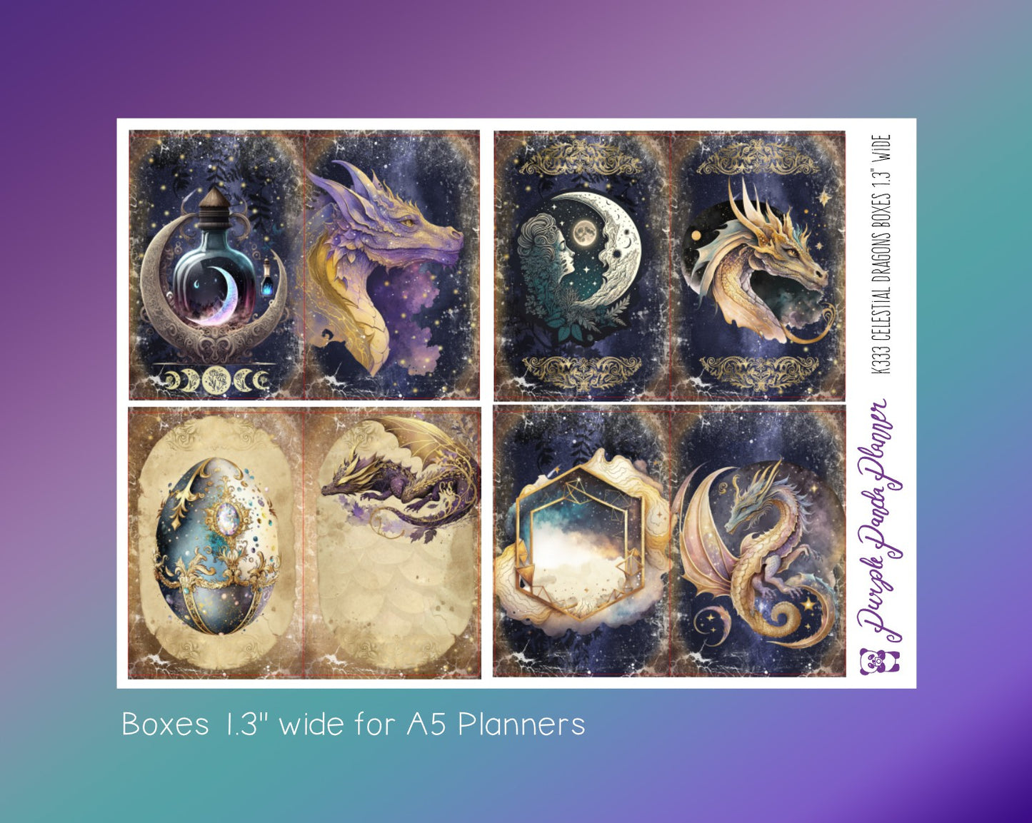 1.3inch Wide Box Stickers for A5 Planners | Celestial Dragons | K333