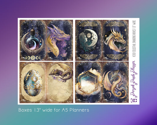 1.3inch Wide Box Stickers for A5 Planners | Celestial Dragons | K333