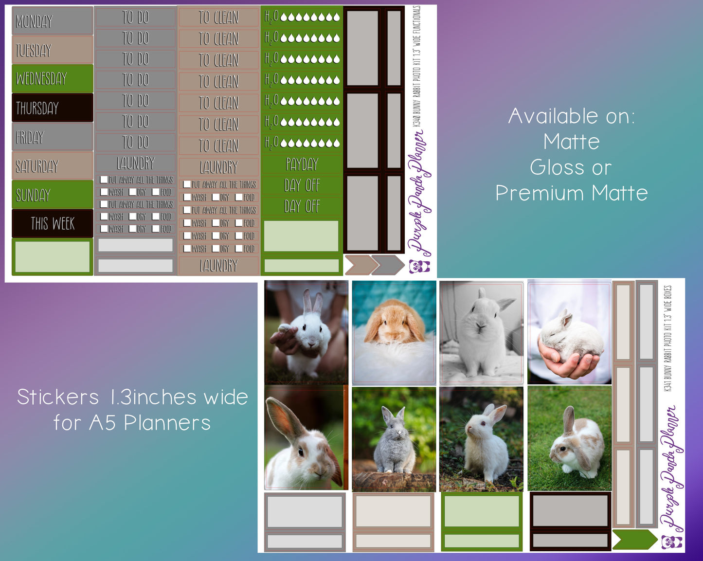 Weekly Photo Kit 1.3inch Wide for A5 Planners | Bunny Rabbit | K340-341