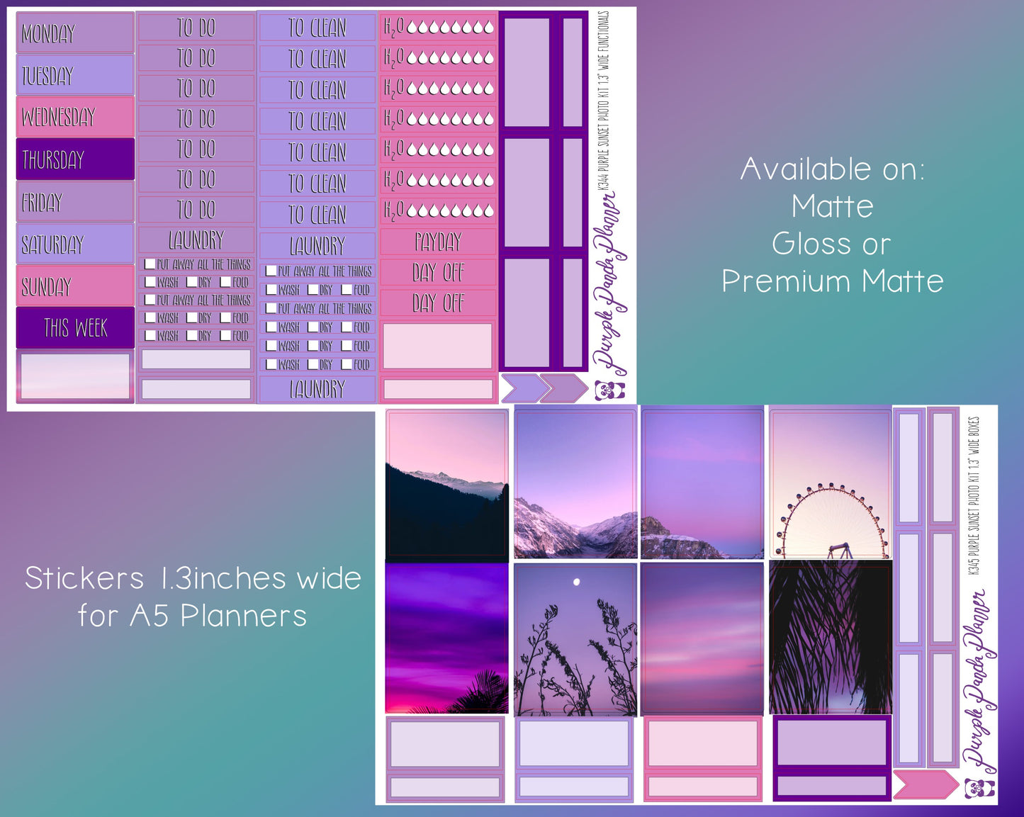 Weekly Photo Kit 1.3inch Wide for A5 Planners | Purple Sunset | K344-345
