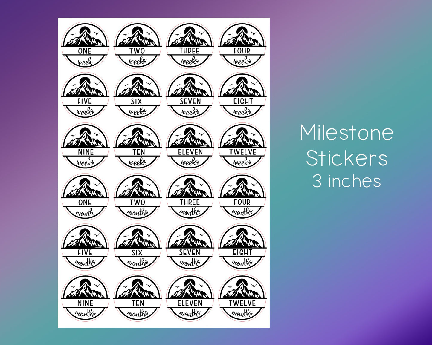 3 inch Baby Milestone Sticker Set - Mountains - Matte Die Cut (DC016-017)