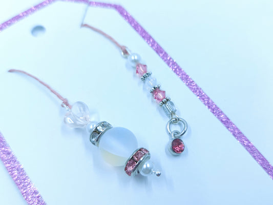 Birthstone Collection : October - Pink Tourmaline & Opal , Beaded Bookmark Charm for Planner, Bullet Journal, or Traveler's Notebook