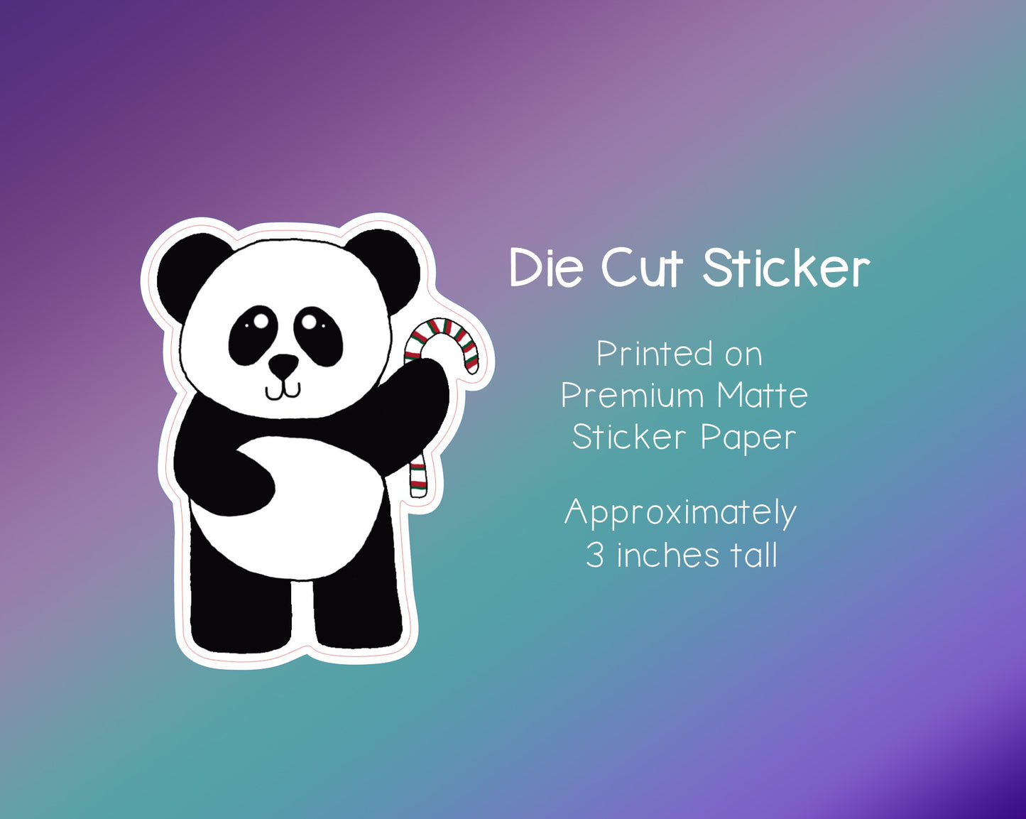 Die Cut Sticker - Panda with Candy Cane - Premium Matte Sticker (09)