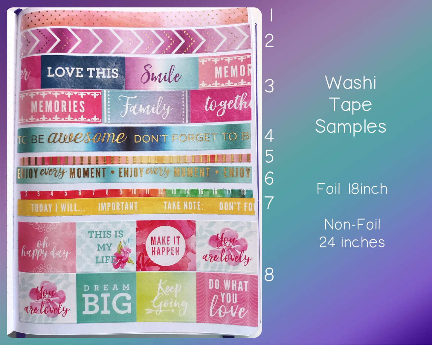 Pastel Washi Tape SAMPLES with Foil Options