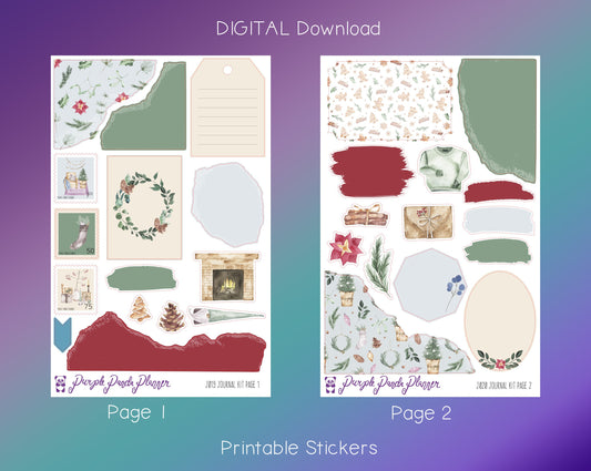 DIGITAL Download - Printable Planner Stickers - Christmas Watercolour Journal Kit