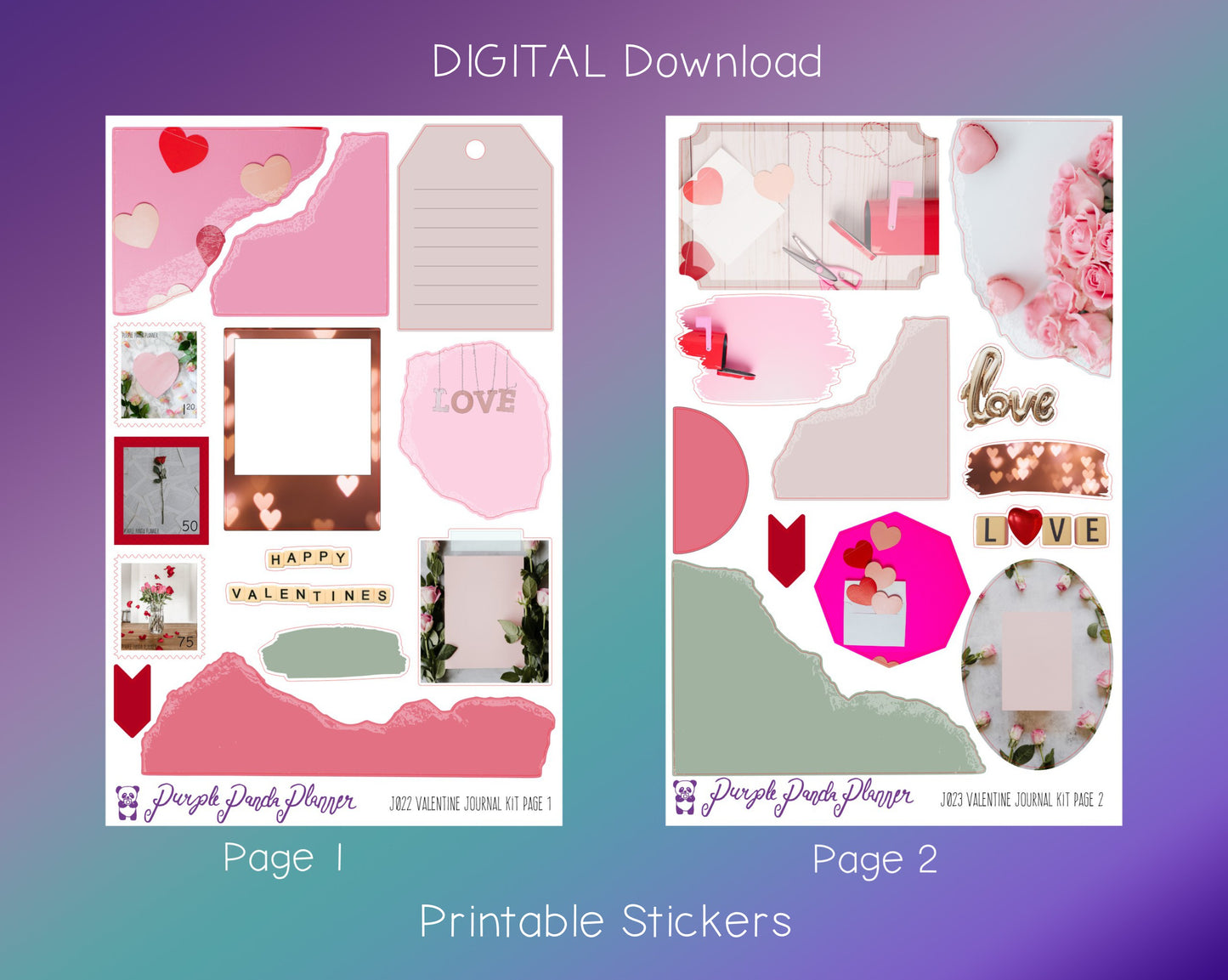 DIGITAL Download - Printable Planner Stickers - Valentine Journal Kit