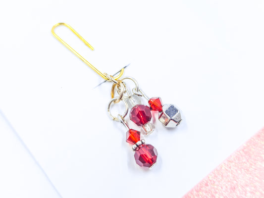 Birthstone Collection : July - Ruby, Beaded Planner Charm Bookmark Paperclip