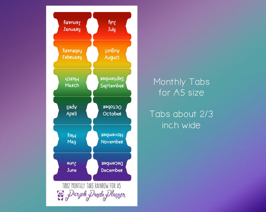 Monthly Tabs for A5 - Rainbow |T082|