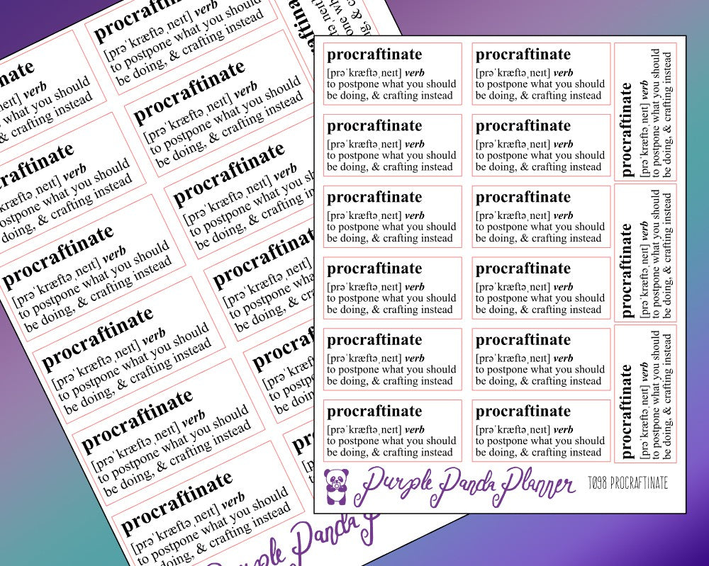 Procraftinate Dictionary Script Stickers |T098|