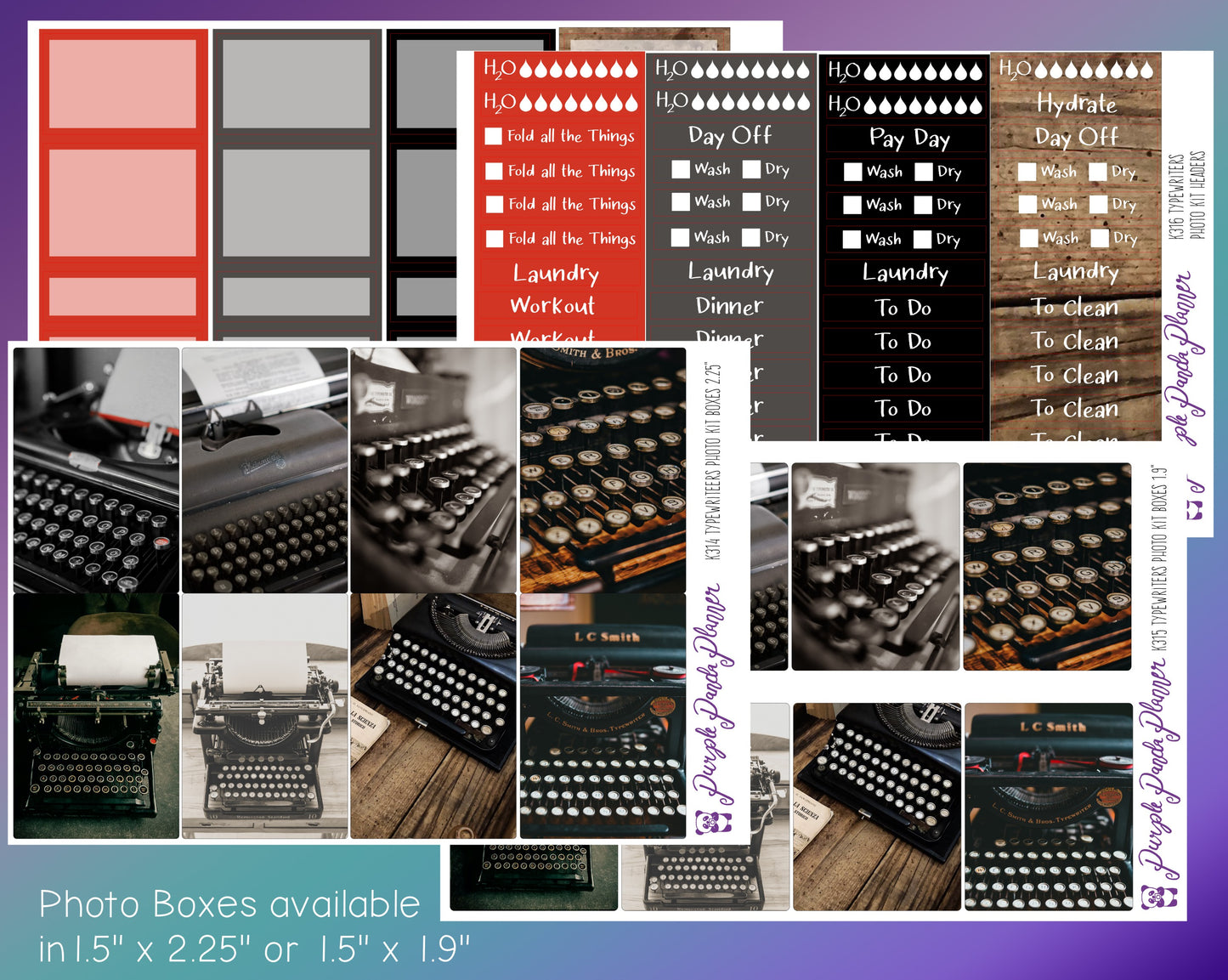 Vertical Weekly Photo Kit | Typewriters | Stickers for Planner, or Bullet Journal (K314-317)