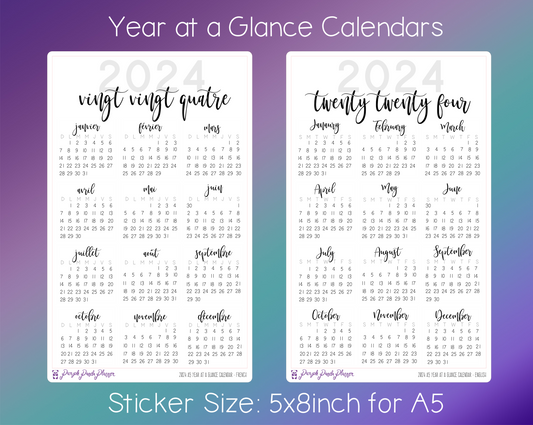 2024 Year at A Glance for A5 Bullet Journals & Planners | 1 Large Sticker