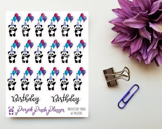 Birthday Panda with Balloons Stickers for Bullet Journal or Planner 100