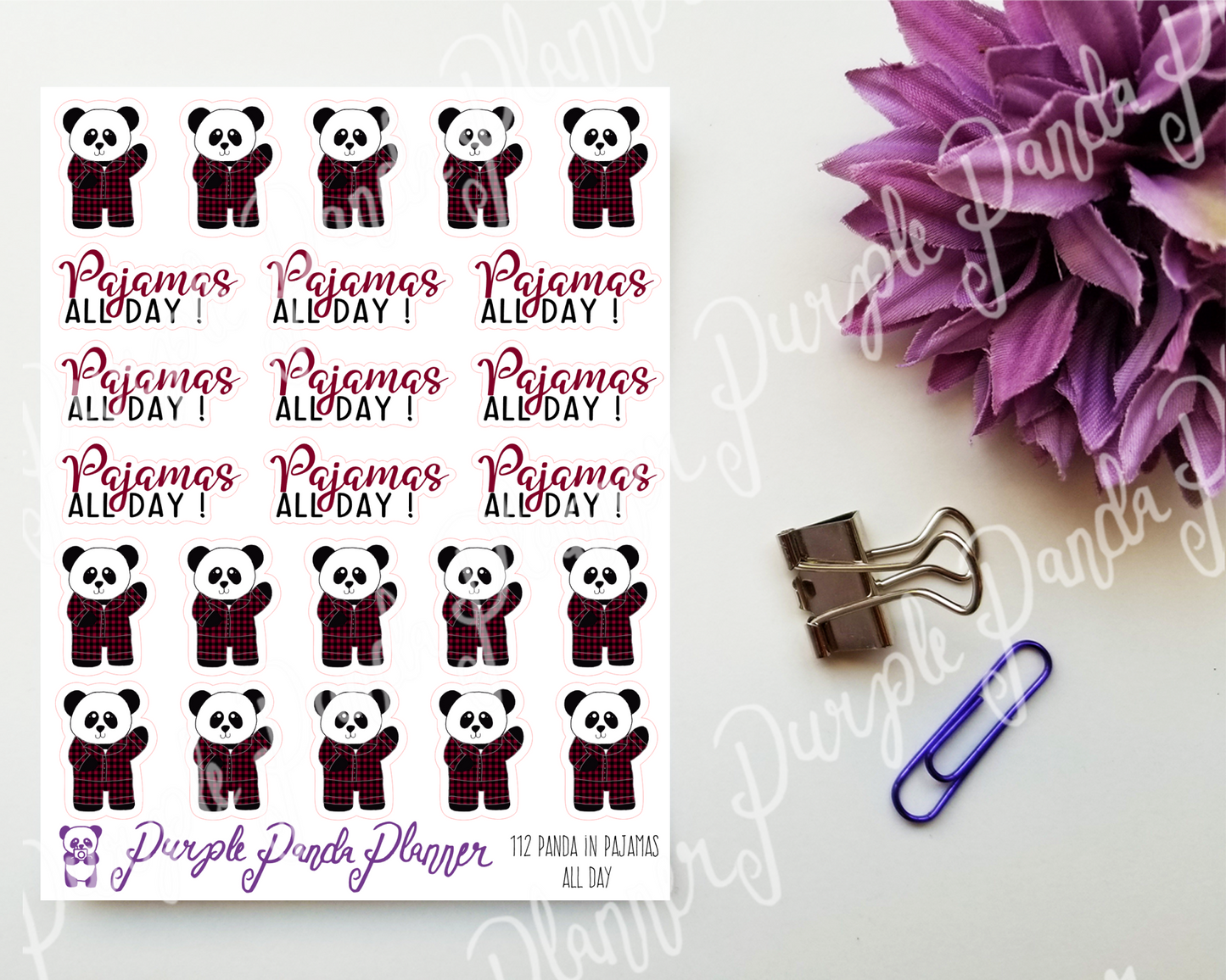 Panda in Pajamas All Day Stickers for Bullet Journal or Planner 112
