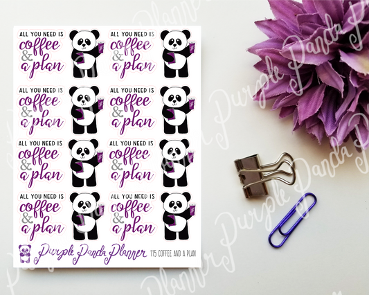 Coffee and a Plan 115 | Stickers for Planner or Bullet Journal, Panda Stickers