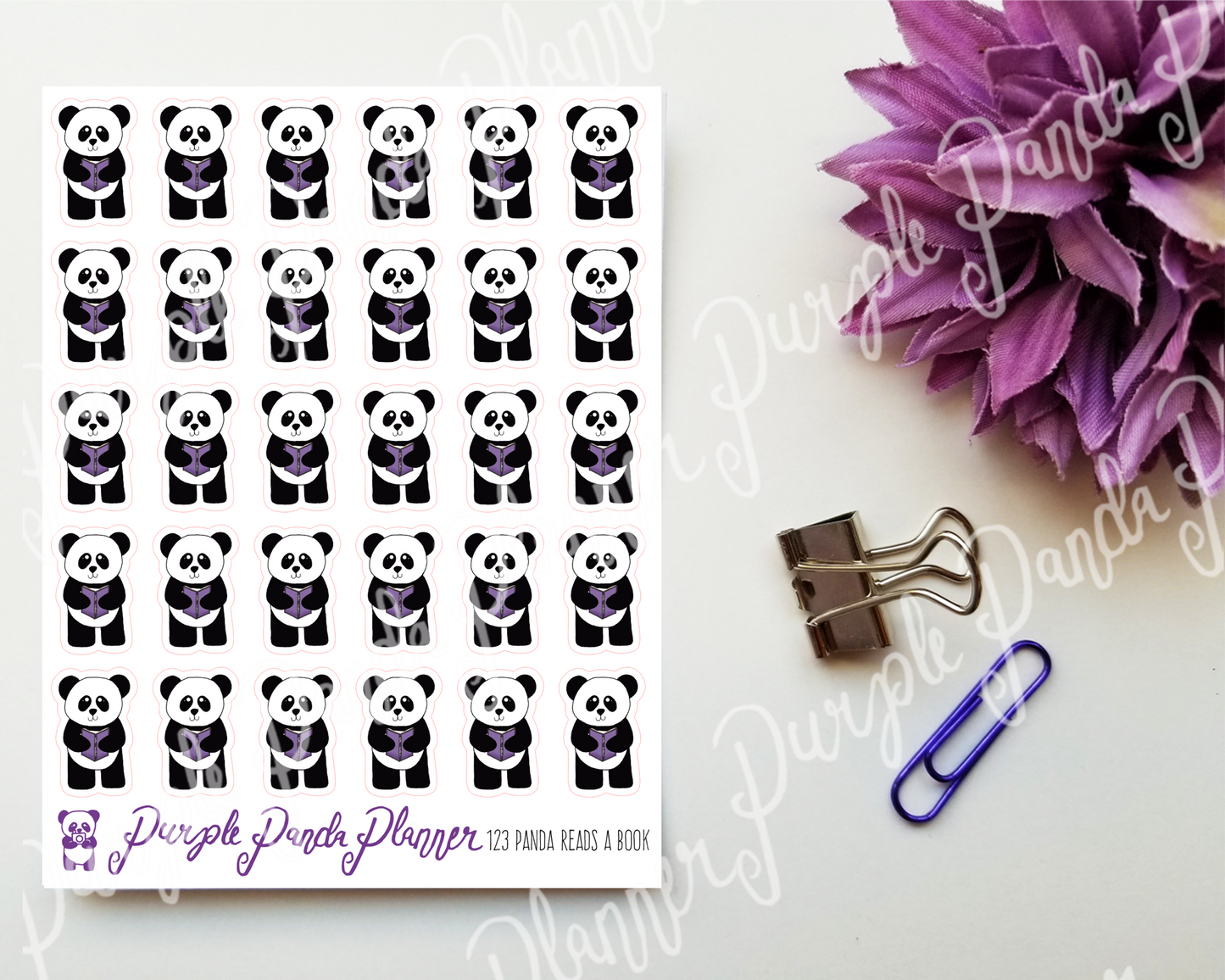Panda Reads a Book, Panda Reading, 123 Planner or Bullet Journal Stickers for Functional Planning