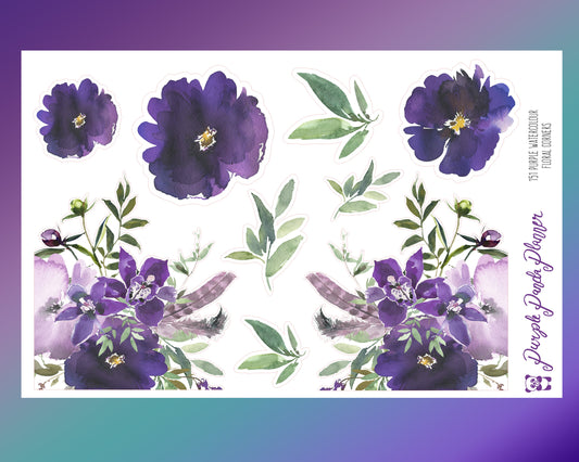 Purple Watercolour Floral Corners Stickers |151|