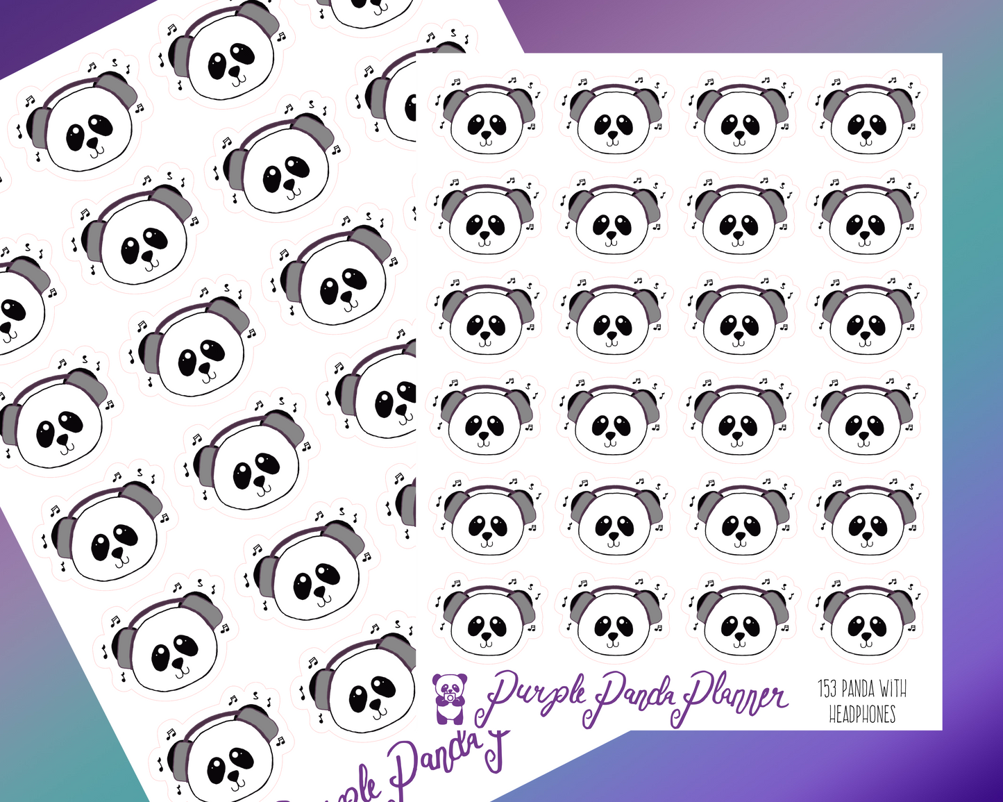 Panda with Headphones 153 Planner or Bullet Journal Stickers for Functional Planning