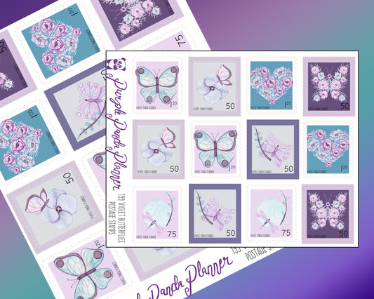 Violet Butterflies Postage Stamp Style Deco Stickers |199|