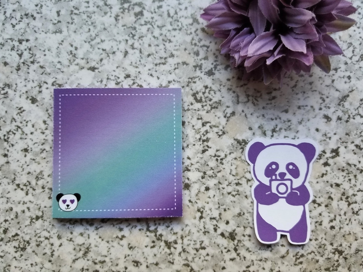Sticky Notes - Purple Teal Ombre Gradient with Panda Heart Eyes