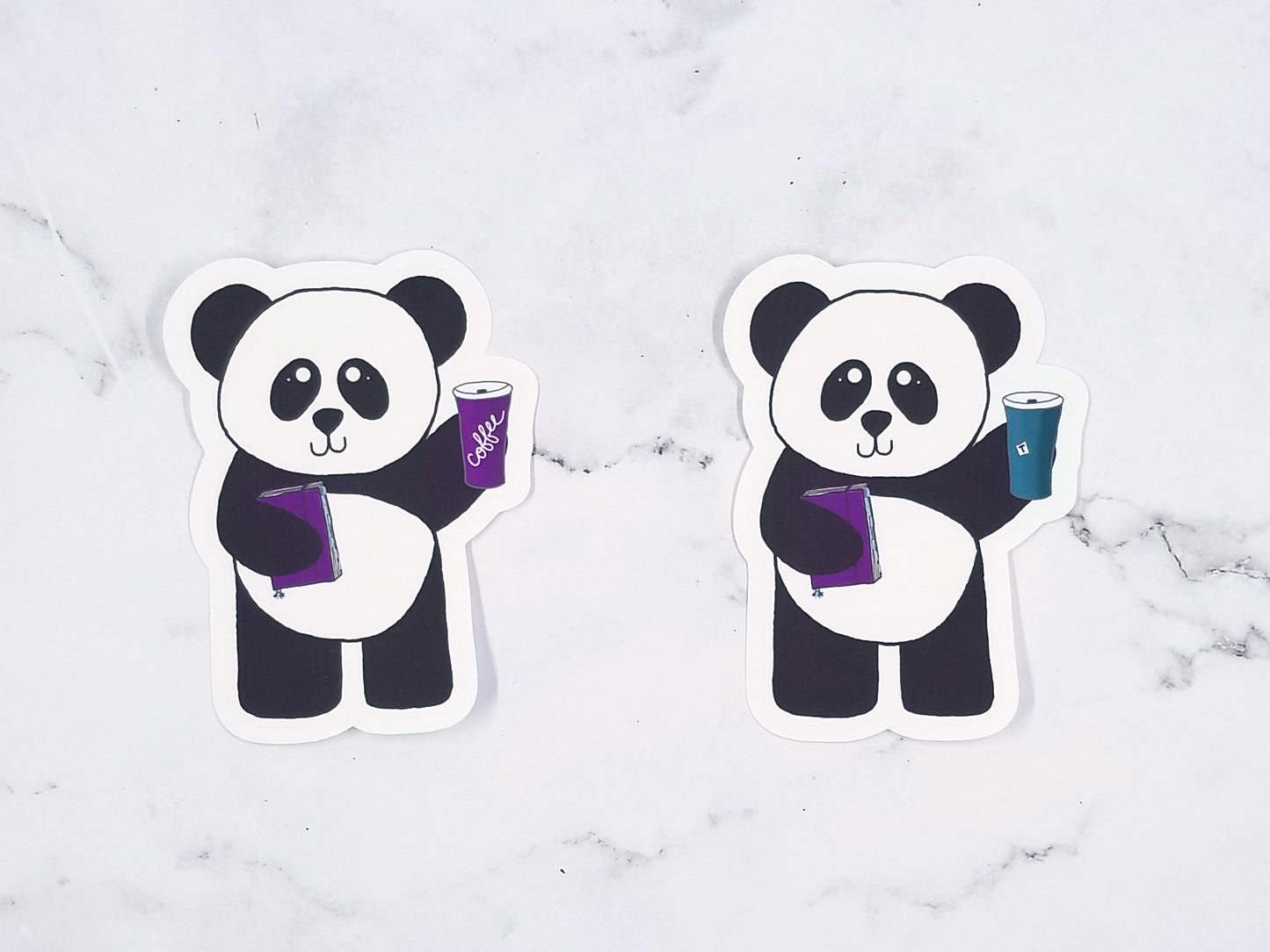 Die Cut Sticker - Panda with Coffee or Tea - Premium Matte Sticker