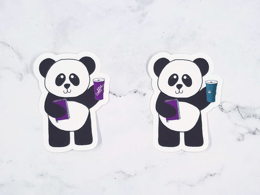 Die Cut Sticker - Panda with Coffee or Tea - Premium Matte Sticker (01/02)