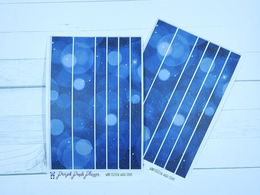Celestial Blue Washi Sticker Strips on Clear Matte for Planner or Bullet Journal - W001