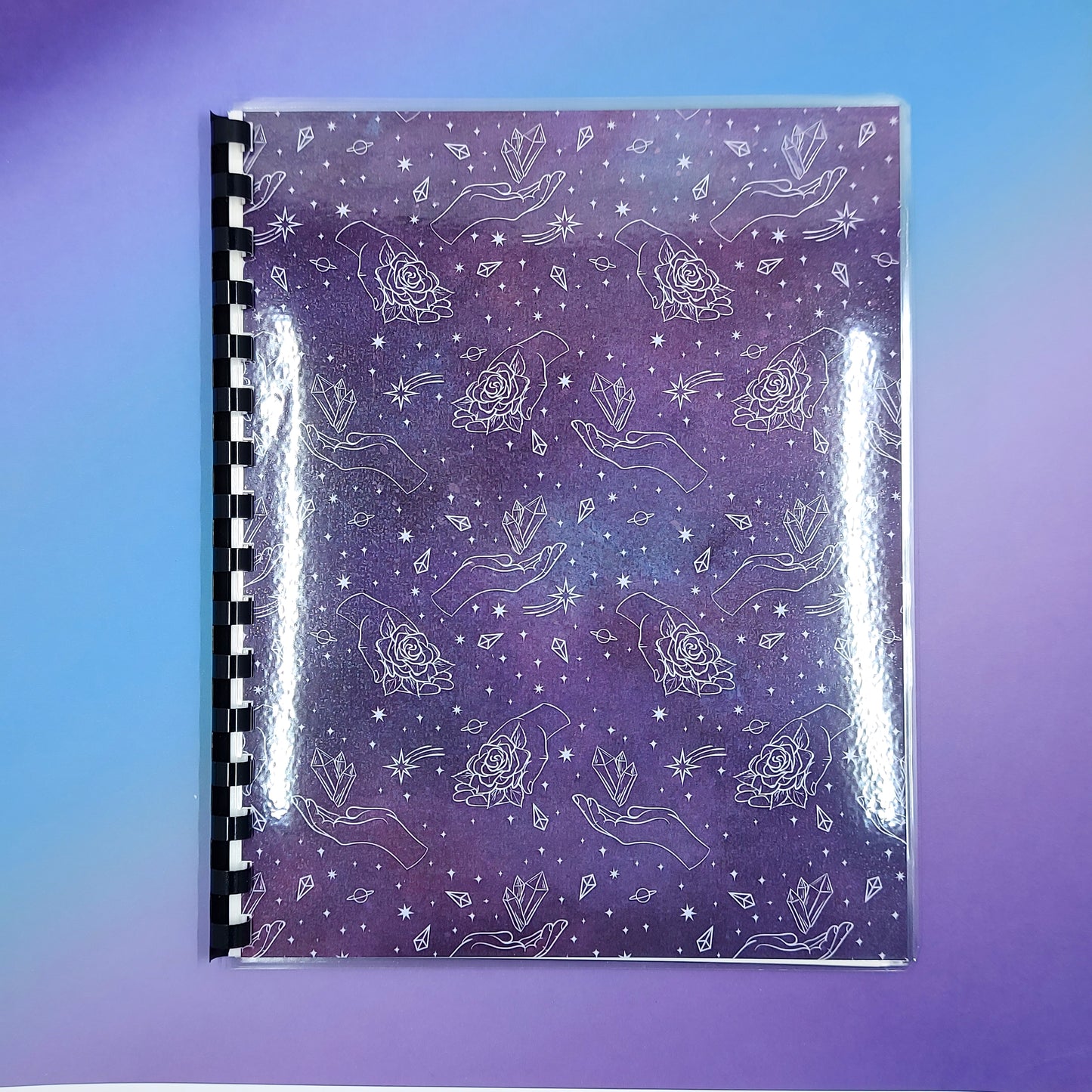 Large 7x9 Reusable Sticker Storage Book - Purple Roses & Crystals