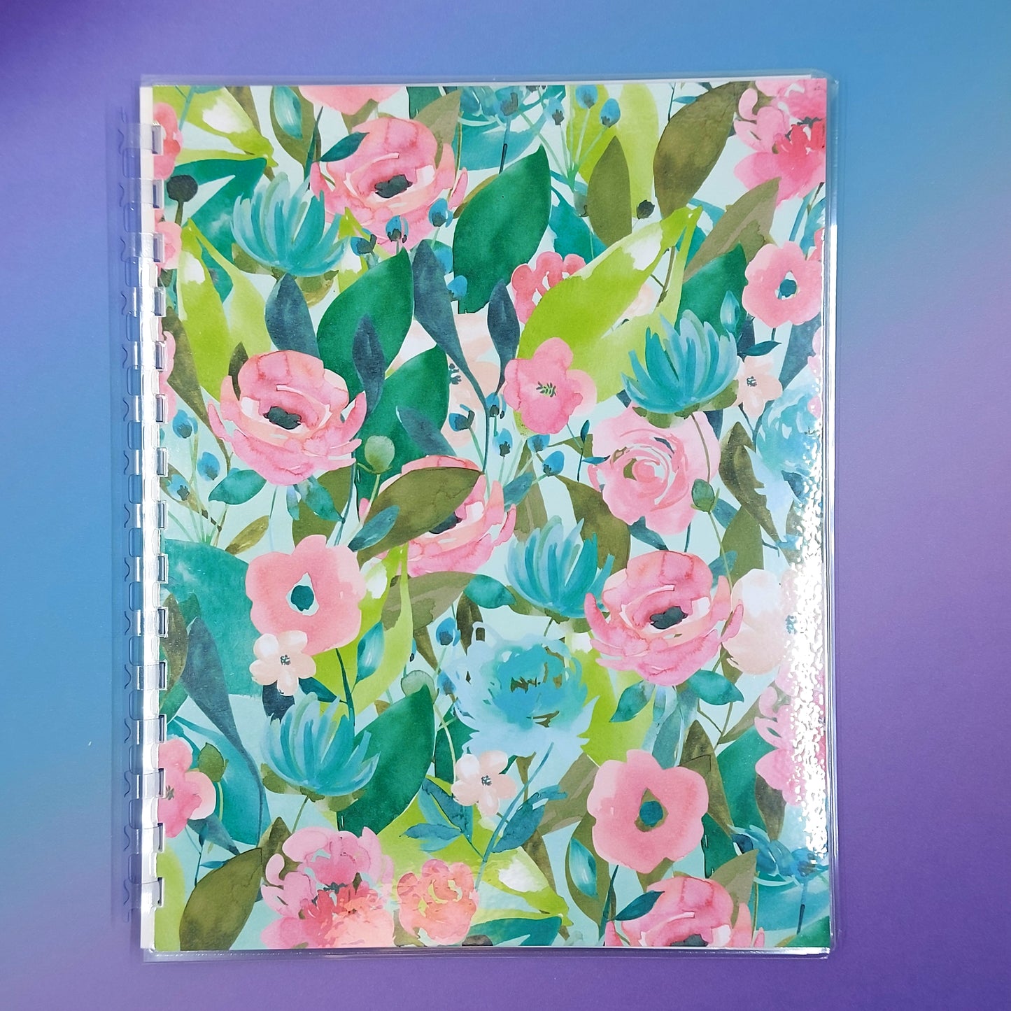 Large 7x9 Reusable Sticker Storage Book - Blue/Pink Floral Big