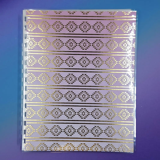 Large 7x9 Reusable Sticker Storage Book - Purple w/ Gold Foil Geo Stripes