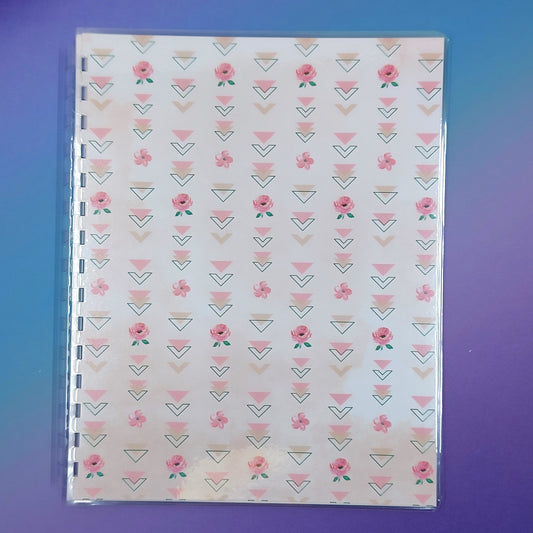 Large 7x9 Reusable Sticker Storage Book - Triangles & Pink Flowers