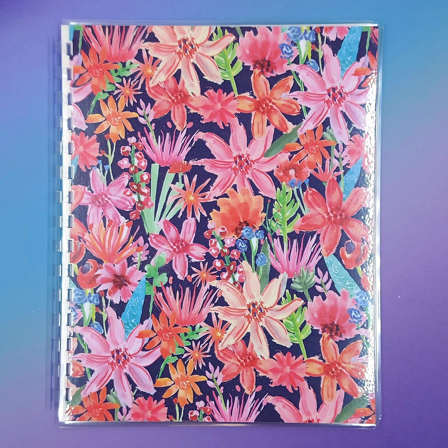 Large 7x9 Reusable Sticker Storage Book - Medium Watercolour Floral Dark B/G