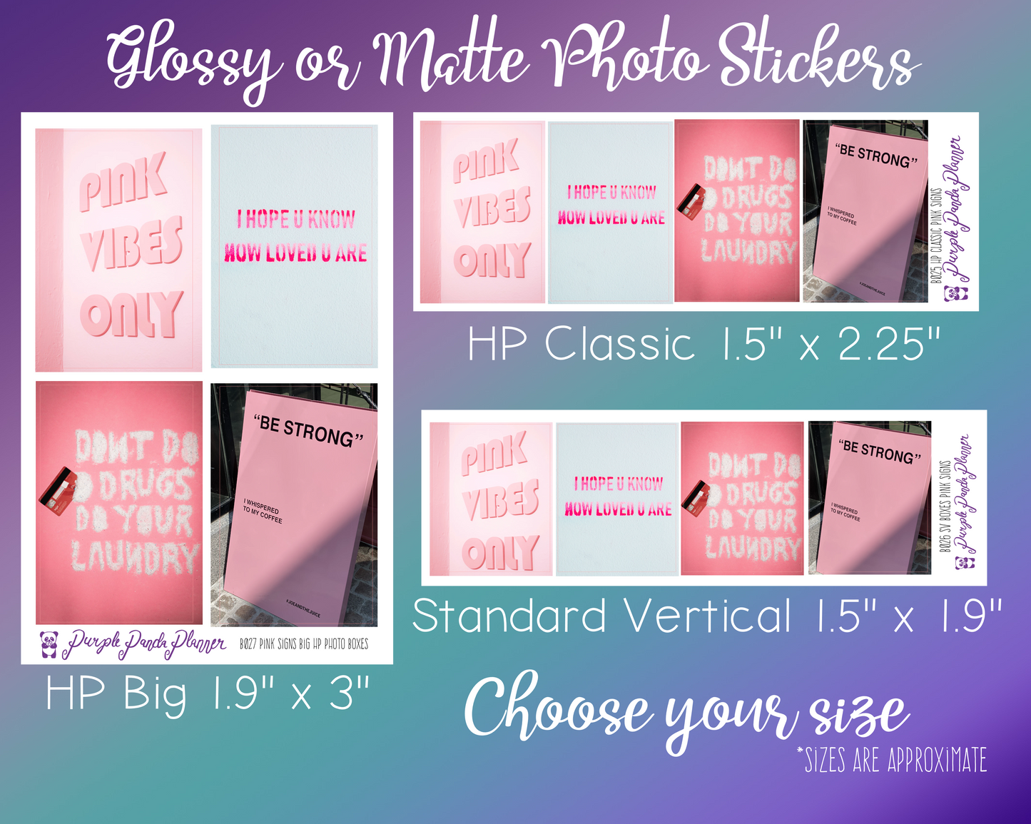 Pink Signs - Photo Box Quad Collection | Photo Box Planner Stickers