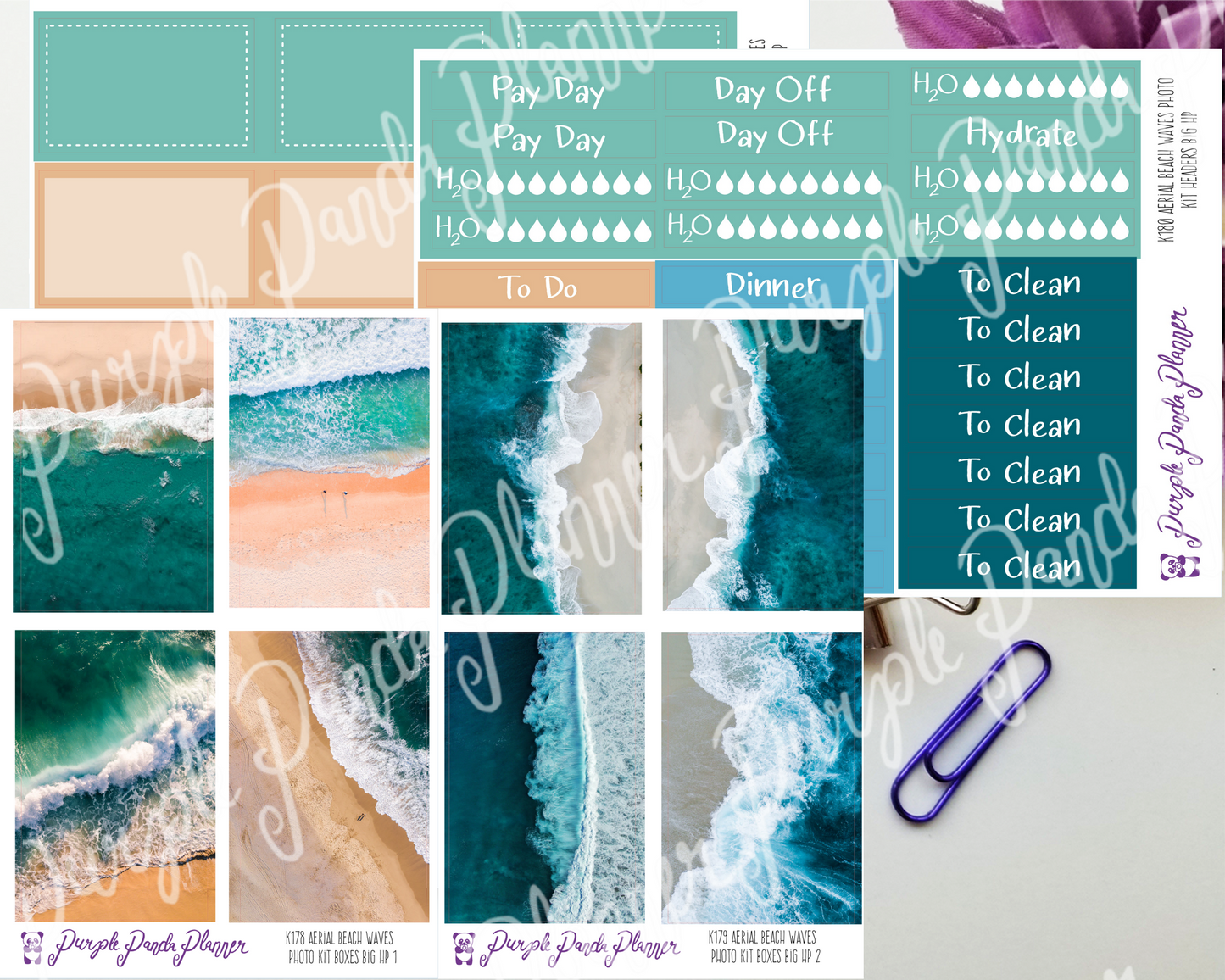 HP Big - Aerial Beach Waves Weekly Photo Kit for Planner or Bullet Journal, Functional Stickers (k172)
