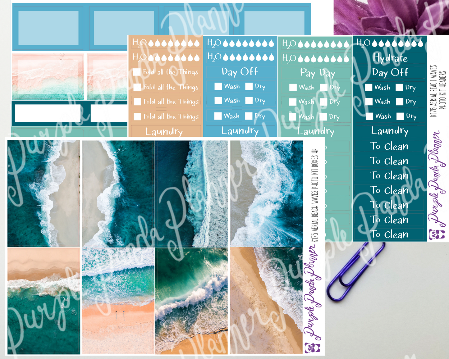 HP Classic - Aerial Beach Waves Weekly Photo Kit for Planner or Bullet Journal, Functional Stickers (K176)