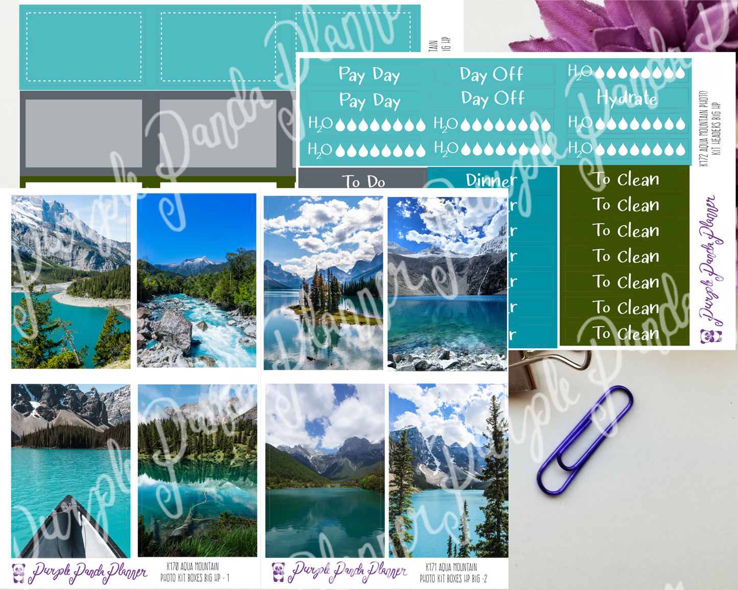 HP Big - Aqua Mountain Weekly Photo Kit for Planner or Bullet Journal, Functional Stickers (k180)